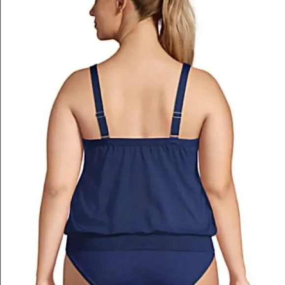Land’s End Plus size blouson tummy hiding Tankini top navy Various Sizes - Picture 3 of 5